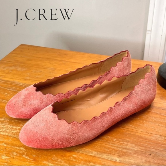 J. Crew Factory Scallop Edge Suede Flats - Picture 1 of 14